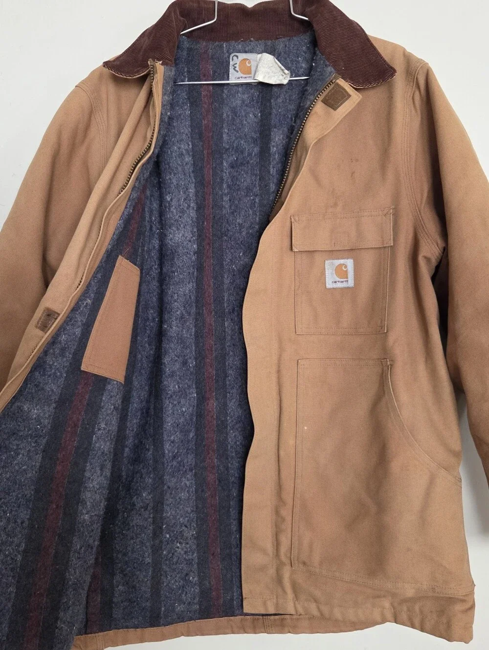 Vtg Carhartt Mens Barn Coat Sz 42 Brown Duck Canvas Blanket-Lined USA Union Made